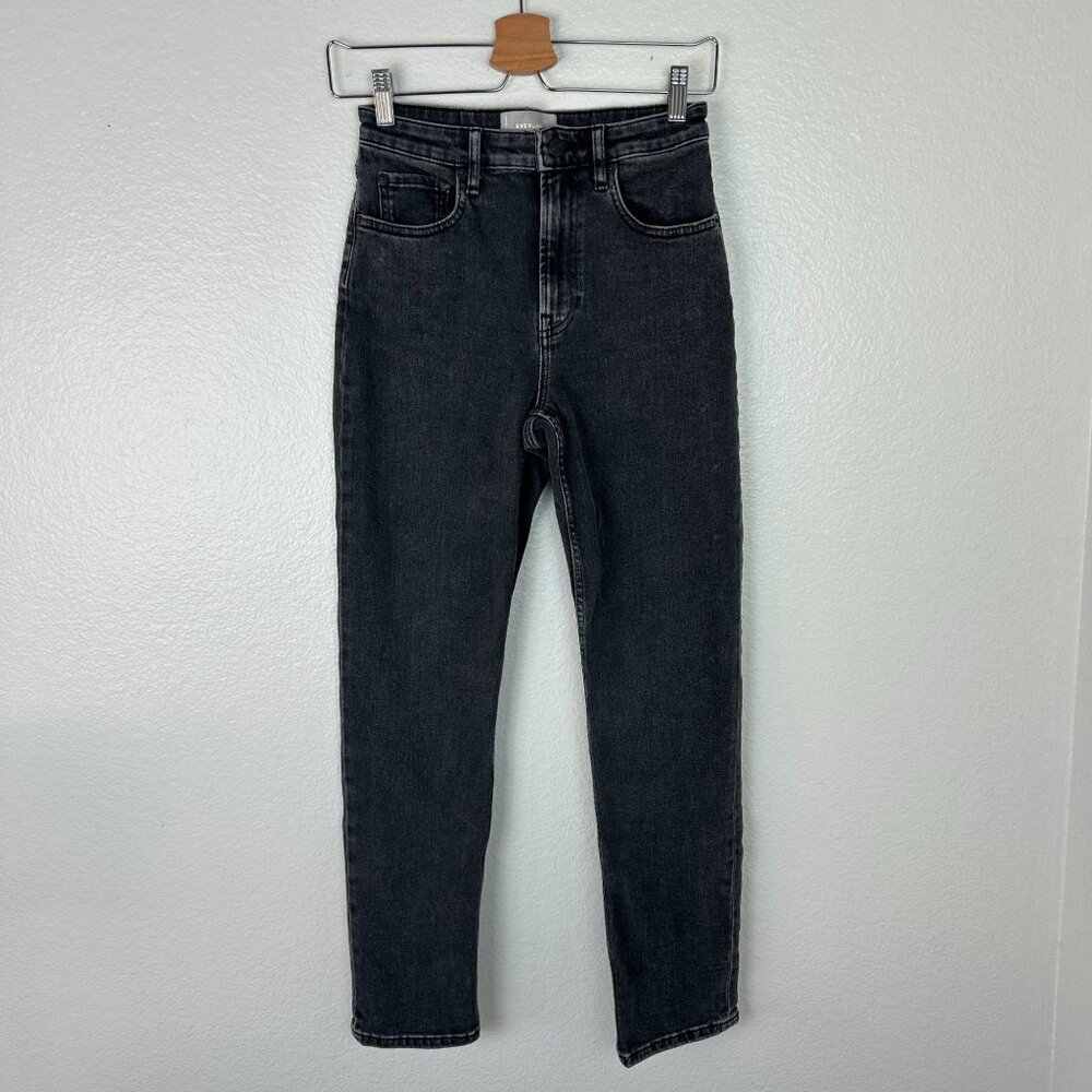 Everlane The High Rise Straight Ankle Jean 26 Washed Black Minimalist Contempora